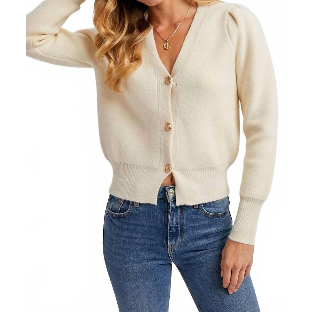 Bluivy Ivory V-Neck Button Cardigan